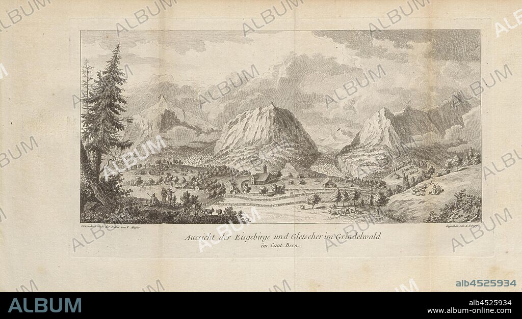 View of the icebergs and glaciers in Grindelwald in the canton. Bern, Ice Mountains and Glaciers in Grindelwald, Signed: F. Meÿer, A. Zingg, Etching, Plate 6, to p. 78 (Part 1), Meyer, F. (ad nat. del.); Zingg, Adrian (sculp.), 1760, Gottlieb Sigmund Gruner: Die Eisgebirge des Schweizerlandes. Bern: Abraham Wagner, Sohn. 1760.