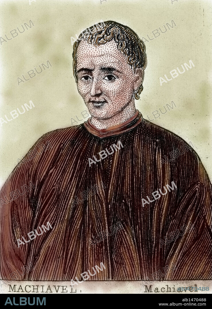 MAQUIAVELO, Nicolás (Florencia, 1469-Florencia, 1527). Escritor y estadista italiano. Sus obras más importantes son "El Príncipe" (1513), "Discorsi sopra la prima deca di Tito Livio" (1513-19), "Dell'arte della guerra" (1516-20, "Istorie fiorentine" (1521-25). Grabado coloreado.