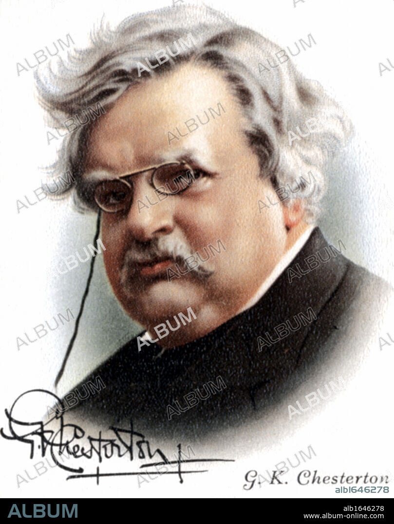 Gilbert Keith Chesterton (1874-1936) English novelist, poet and critic. Friend of Belloc. Roman Catholic convert. Creator of fictional detective Father Brown (1911). Card published 1927.