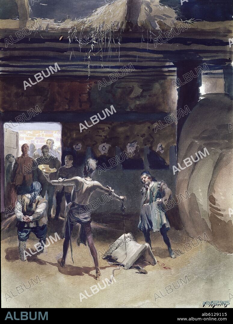 JOSÉ SEGRELLES. ESCENA DEL QUIJOTE - CAPITULO XLIV "EL YELMO DE MAMBRINO" - PUBLICADA EN 1966.