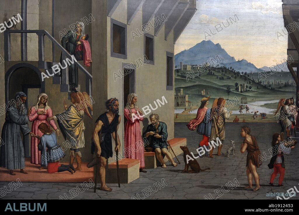 ARTE. MANIERISTA. ITALIA. Francesco Granacci (1469-1543). Pintor italiano del principio del manierismo florentino. "PRESENTACIÓN DE LA VIDA DEL JOVEN TOBIAS". Detalle. Gemäldegalerie o Pinacoteca de Berlín. Kulturforum. Museos Nacionales de Berlín (Staatiche Museum). Alemania. Europa.