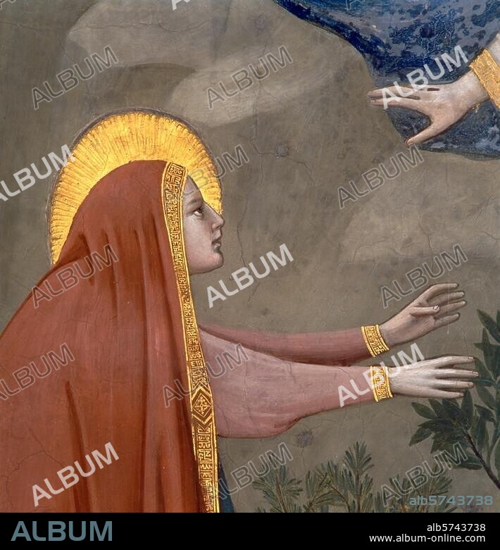 Giotto di Bondone; Colle di Vespignano vers 1266 - Florence 8.1.1337. "La Résurrection" (Noli me tangere), vers 1303/05. Détail: Marie-Madeleine. Fresque, H. 1,85; L. 2,00. Du cycle des histoires du Christ. Padoue, Chapelle Scrovegni (dite aussi Chapelle de l'Arena), paroi de gauche, zone inférieure, quatrième scène.