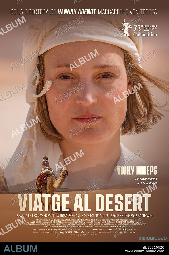 Poster of INGEBORG BACHMANN-JOURNEY INTO THE DESERT, 2023 (INGEBORG BACHMANN-REISE IN DIE WÜSTE), directed by MARGARETHE VON TROTTA. Copyright Amour Fou Luxembourg/ Amour Fou Vienna/ Heimatfilm/ Tellfilm/ ZDF/Arte.