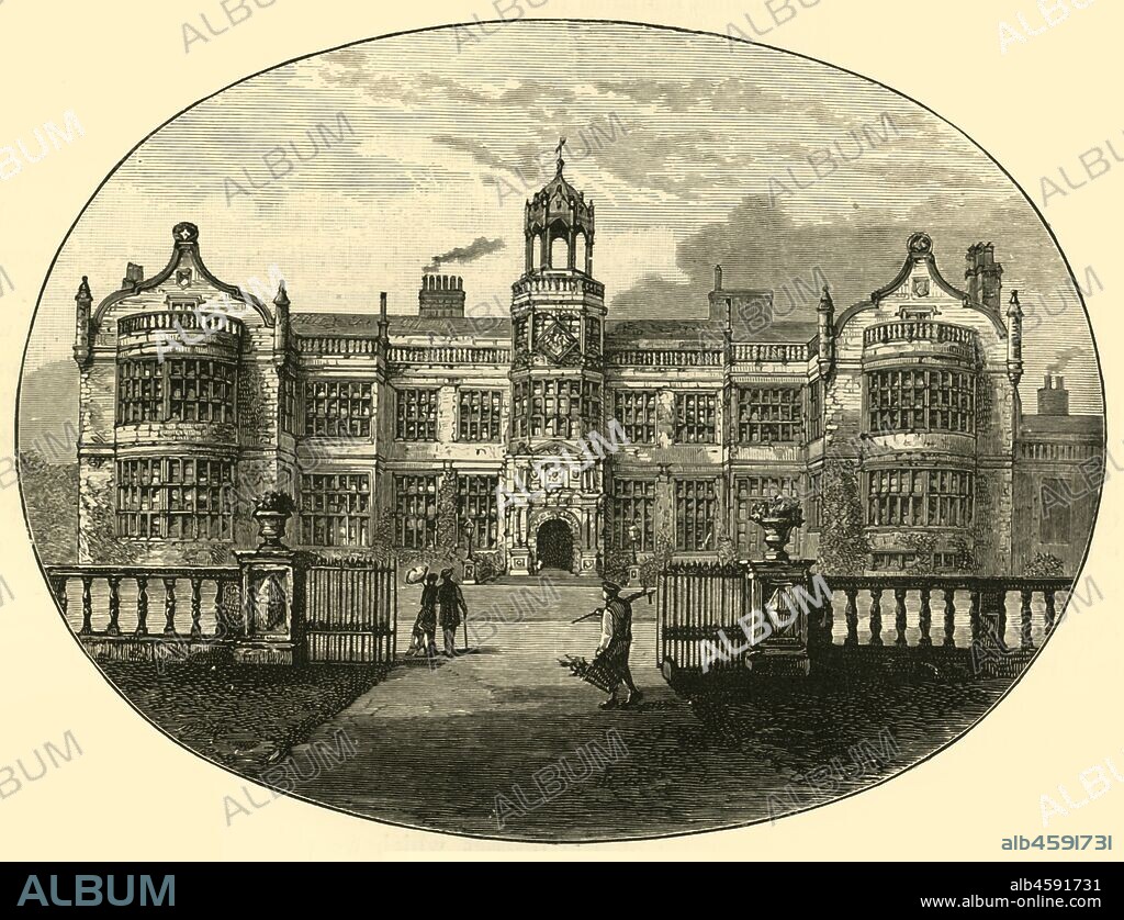 'Ingestre Hall (The Old Building)', 1898. Grade II 17th-century Jacobean mansion at Ingestre, Staffordshire, England built in red brick in 1613 for Sir Walter Chetwynd and renovated in the early 19th century by architect John Nash. From "Our Own Country, Volume VI". [Cassell and Company, Limited, London, Paris & Melbourne, 1898].