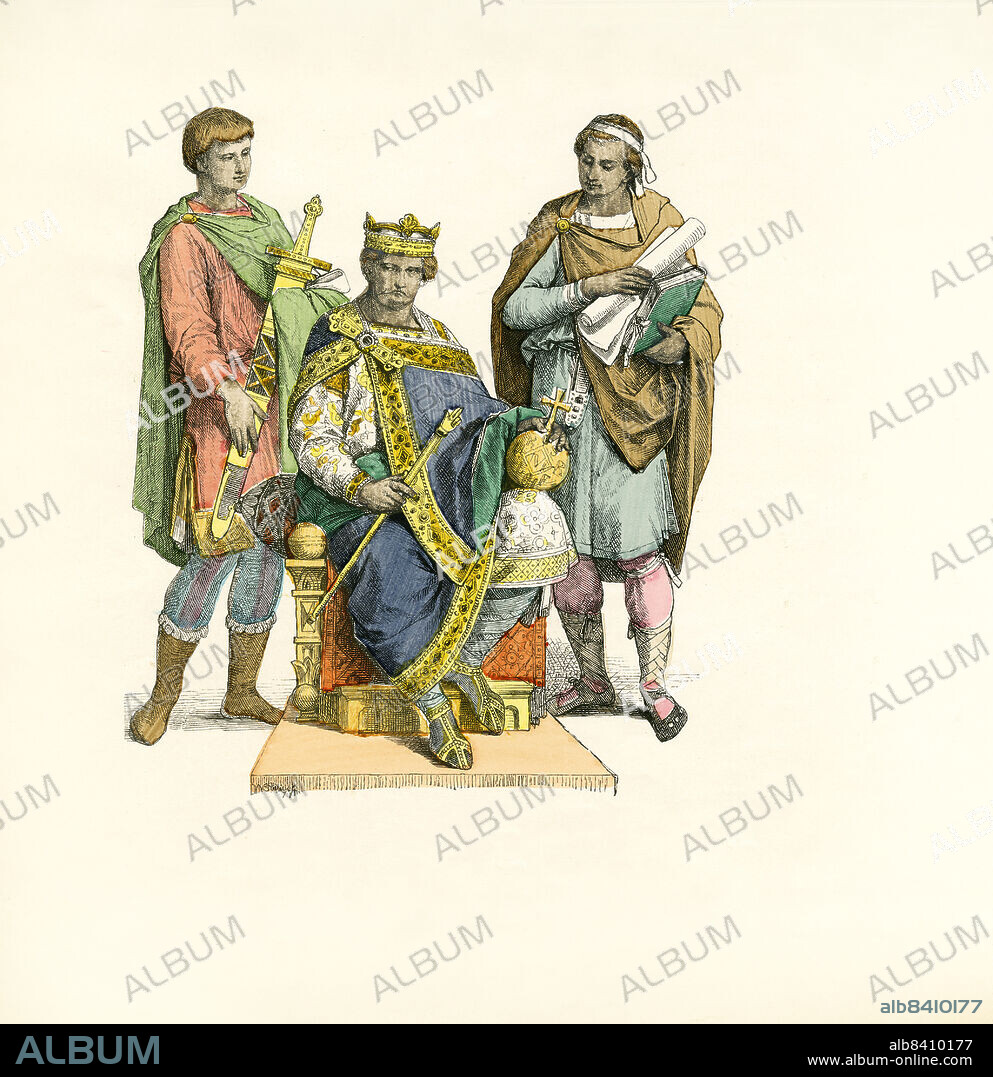 King Charles the Bald, West Francia, 9th Century, Illustration, The History of Costume, Braun & Schneider, Munich, Germany, 1861-1880.