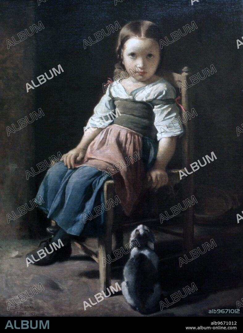 EDUARDO ROSALES. ROSALES , EDUARDO. PINTOR ESPAÑOL . MADRID 1836 - 1873. NIÑA SENTADA EN UNA SILLA , OLEO DEL AÑO 1862.
