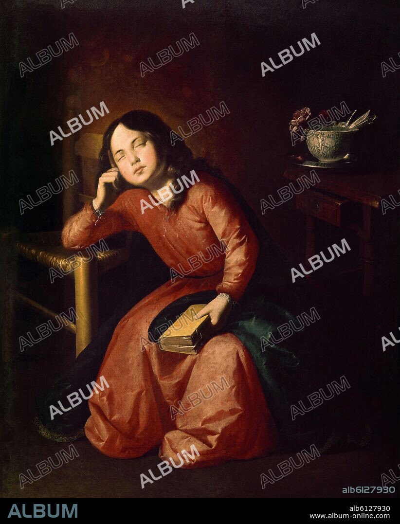 FRANCISCO DE ZURBARAN. LA VIRGEN NIÑA DORMIDA - 1664 - O/L 190x90 - BARROCO ESPAÑOL.