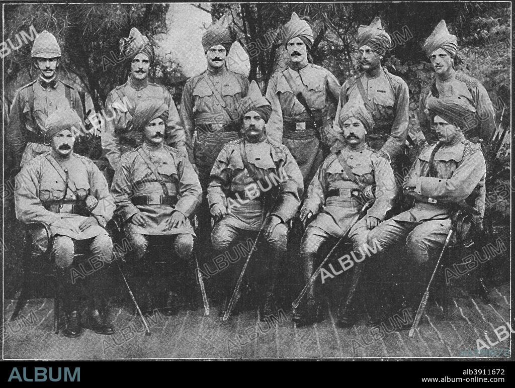 'The 16th Bengal Lancers. British officers -  Capt. Thornton, Lt. Doveton, Col. Alexander, Major Waldron, Capt. Griffiths', 1900. From Black & White Budget, Vol. III. [The Black and White Publishing Company, J P. Monckton, Leeds, Manchester, Glasgow, Edinburgh, London, 1900].