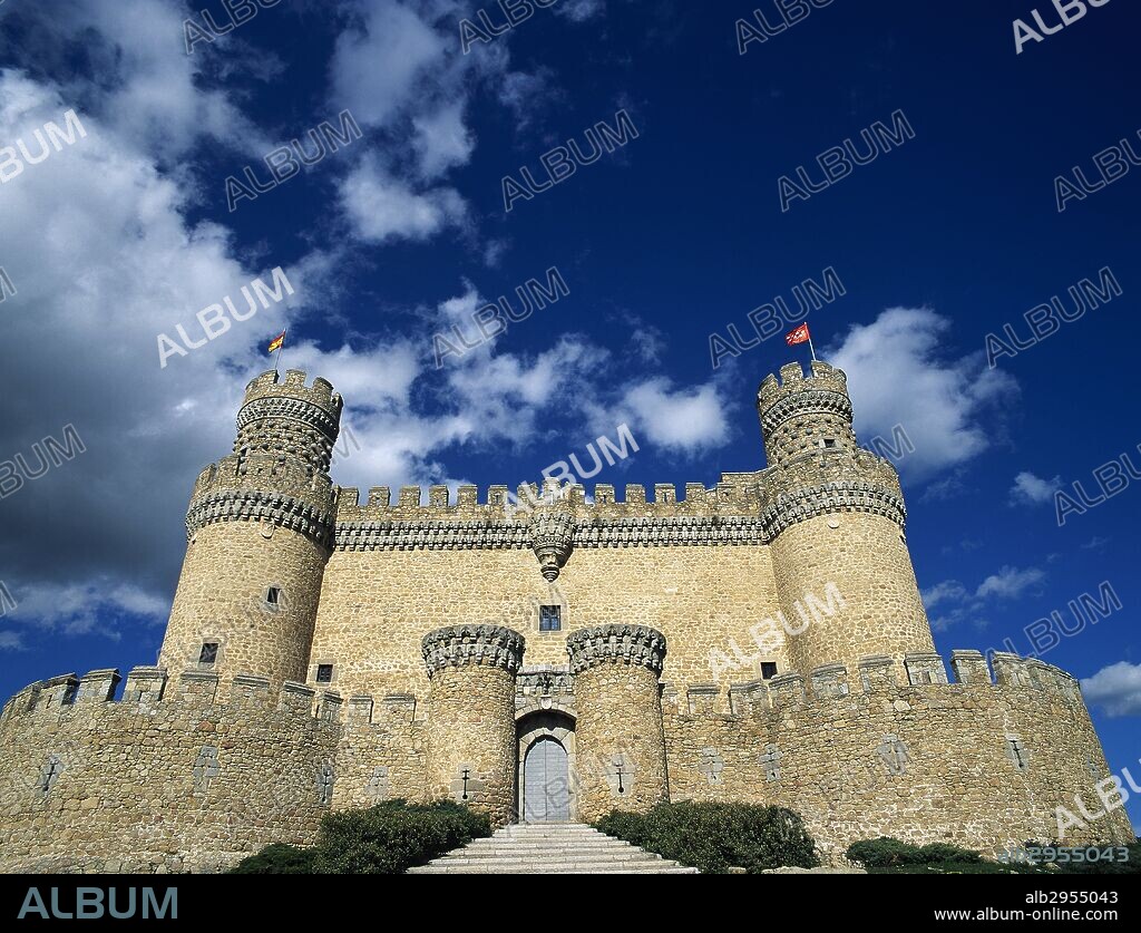 Spain. Manzanares El Real. New Castle of Manzanares el Real. Built in 1475 by Diego Hurtado de Mendoza, son of the Marquis of Santillana. Exterior. Community of Madrid.