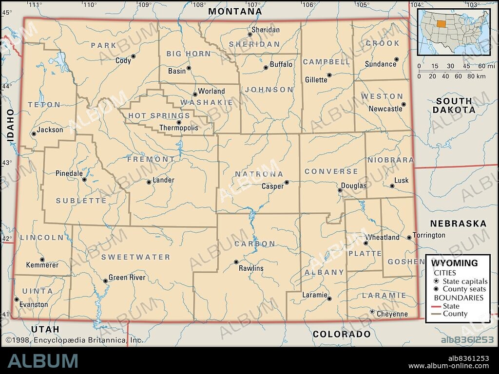 Political map of Wyoming.