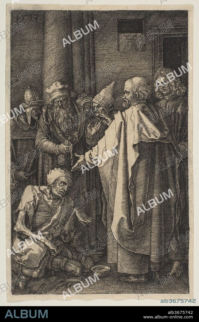 ALBERTO DURERO. Saint Peter and Saint John at the Gate of the Temple, from The Passion. Artist: Albrecht Dürer (German, Nuremberg 1471-1528 Nuremberg). Dimensions: Sheet: 4 3/4 × 3 1/16 in. (12 × 7.7 cm). Date: 1513.