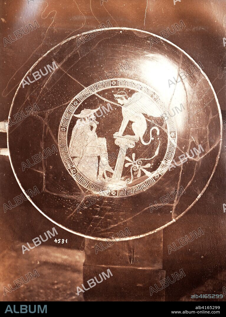 Edipo y la Esfinge. Dibujo de un vaso de cerámica griega ática (4531).