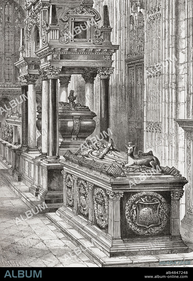 The south aisle of Henry seventh's chapel or The Henry VII Lady Chapel, Westminster Abbey, City of Westminster, London, England.  From London Pictures, published 1890.