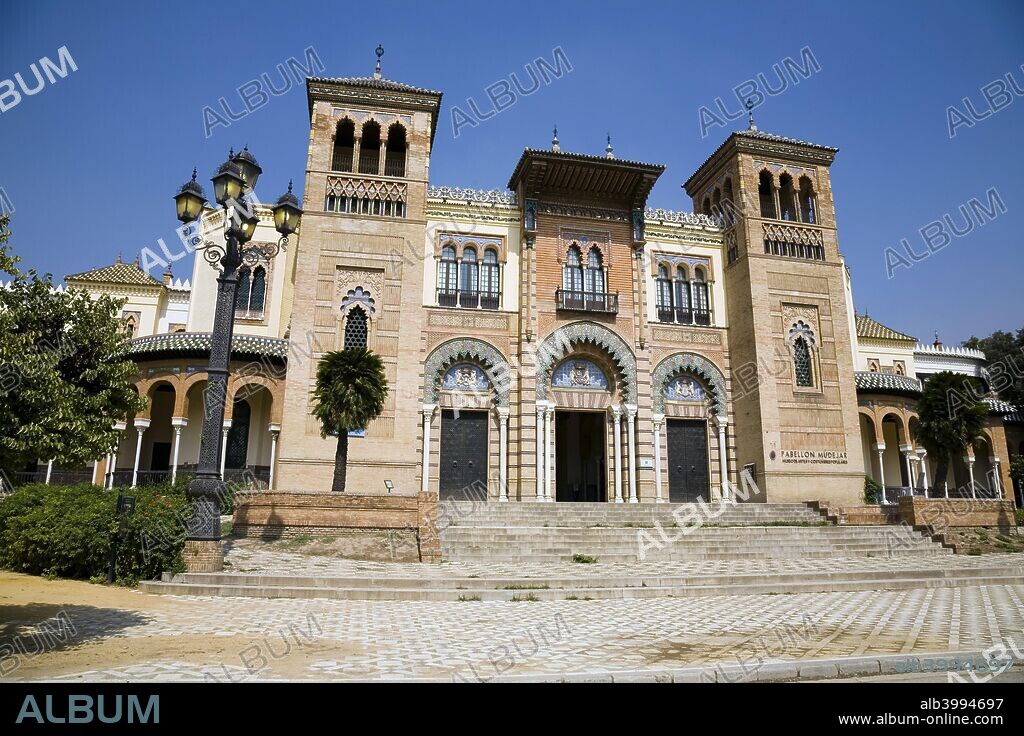 Museum of Arts and Popular Customs, Seville, Andalusia, Spain, 2007. The building was designed in Neo-Mudejar style by Anibal Gonzalez for the Spanish-American Exhibition of 1929.