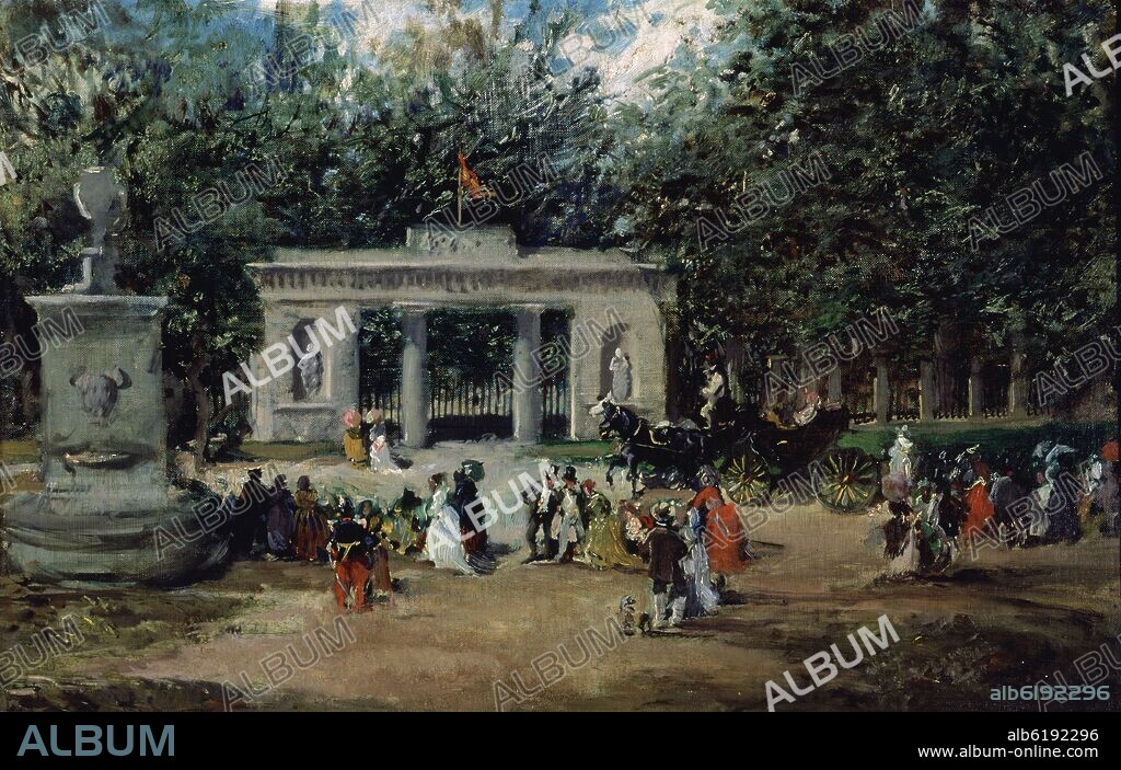 FRANCISCO DOMINGO MARQUES (1842-1920). The Gate of the Botanical Gardens in Madrid from the Prado Museum - 1870 - oil on canvas - 25x42 cm - I.N.3205.
