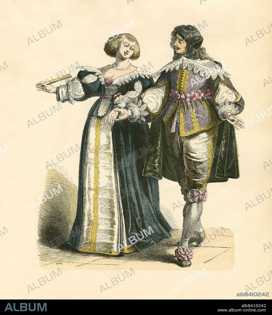 French Noble Couple, Second Third of 17th Century, Illustration, The History of Costume, Braun & Schneider, Munich, Germany, 1861-1880.