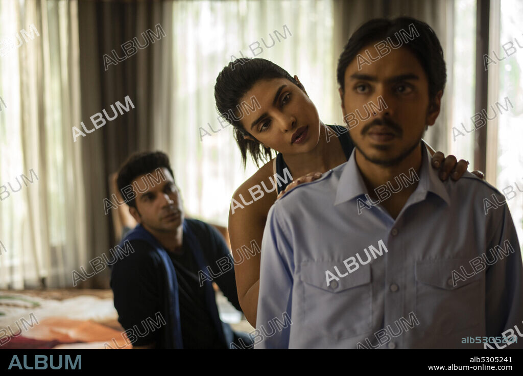 ADARSH GOURAV, PRIYANKA CHOPRA and RAJKUMMAR RAO in THE WHITE TIGER, 2021, directed by RAMIN BAHRANI. Copyright ARRAY Filmworks / Netflix.