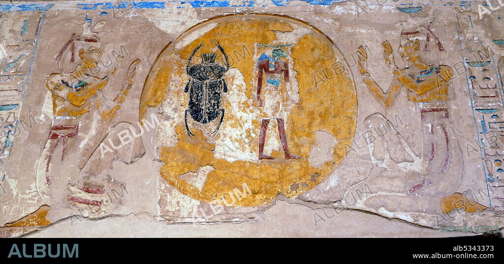 Wall paintings inside Tomb KV47, in the Valley of the Kings in Egypt, used for the burial of Pharaoh Siptah of the Nineteenth Dynasty; reigned, 1197 – 1191 BC. KV47 was discovered on December 18, 1905 by Edward R. Ayrton..