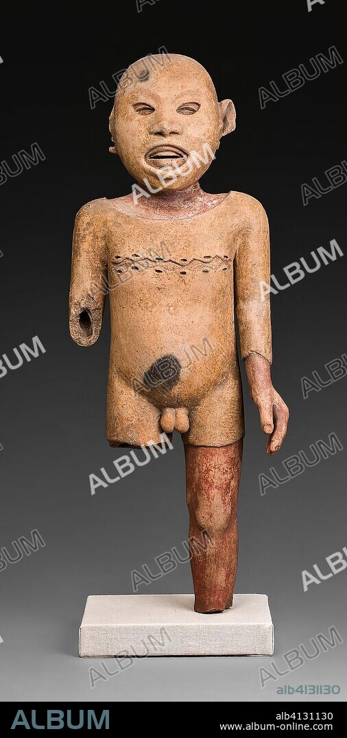 Ritual Impersonator of the Deity Xipe Totec. Aztec (Mexica); Possibly central Veracruz, Mexico. Date: 1450-1500. Dimensions: H. 58.4 cm (23 in.). Ceramic and pigment. Origin: Veracruz.