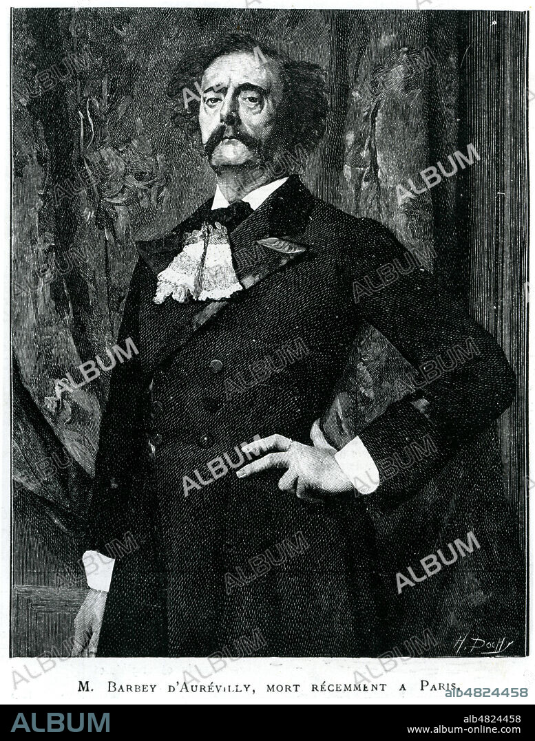 'M. Barbey d'Aurevilly (1808-1889), mort recemment a Paris'. Illustration par POCHY. Credit : Collection KHARBINE-TAPABOR.