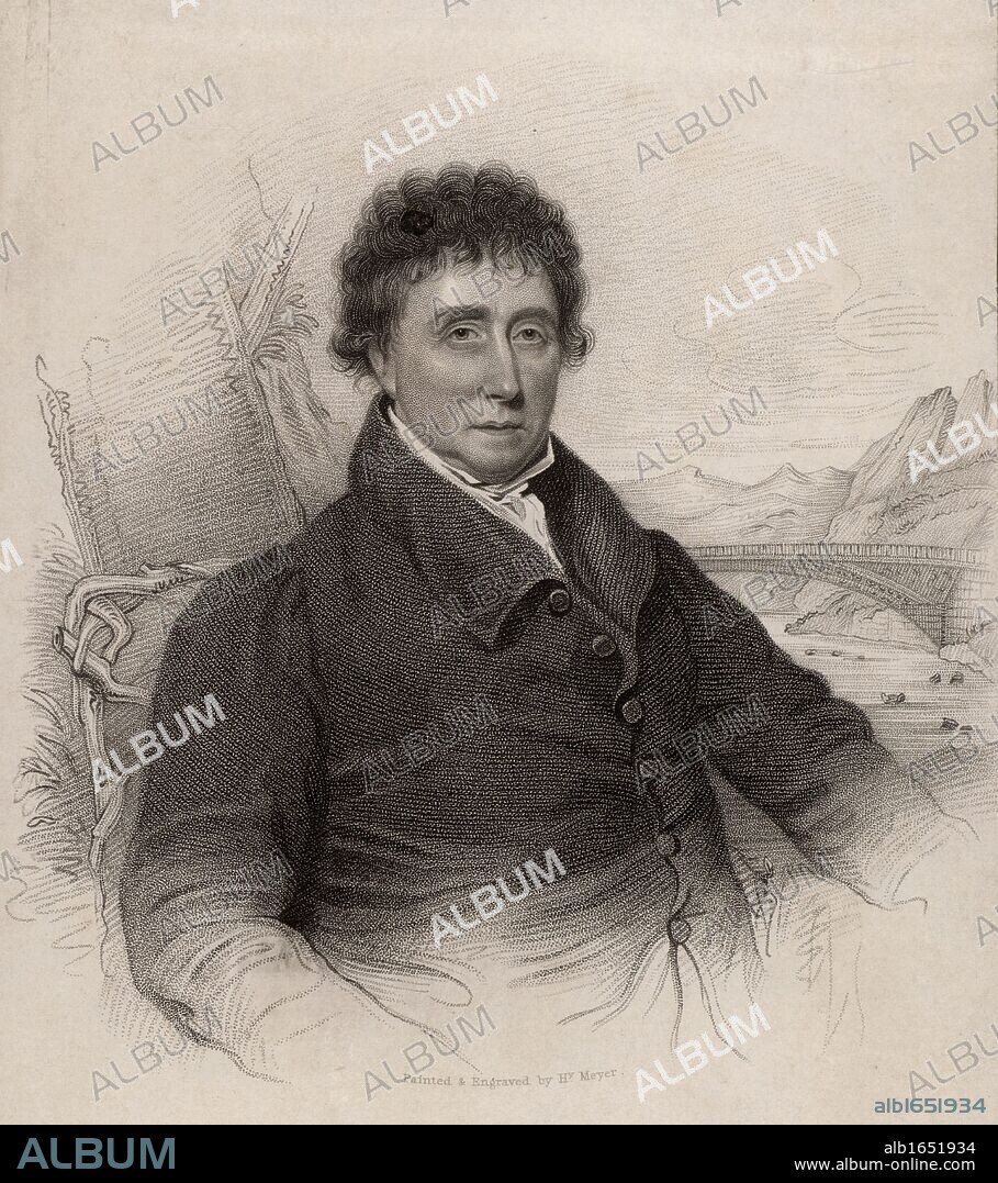 Thomas Telford (1757-1834) Scottish civil engineer, born at Westkirk, Langholm.   Apprenticed to a stonemason at the age of 14, he became the eminent civil engineer of his generation and was called the Colossus of Roads for the improvements he made to 1,000 miles of roads.  Among his works are the Ellesmere Canal which included the Chirk viaduct and the Pont Cysylte aqueduct, the Caledonian Canal, improvements to the London to Holyhead road which included the Menai  Suspension Bridge, and St Katherine's Docks, London.     (Photo by: Universal History Archive/UIG via Getty Images).