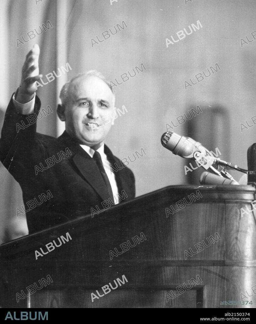 Elections To The National Assembly - First Secretary Of The Central Committee Of The Bulgarian Communist Party Todor Zhivkov Speaking At The Electoral Meeting, Which Was Organised In Sofia To Which Have Been Invited Party Leaders Of The Workers And Cultural Groups Who Are Candidates Of The National Assembly, Feb. 25, 1962. (Photo by: Sovfoto/UIG via Getty Images).