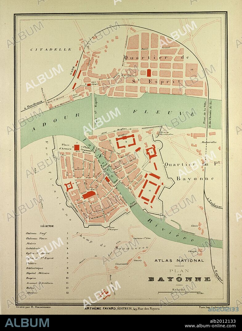 MAP OF BAYONNE, FRANCE.