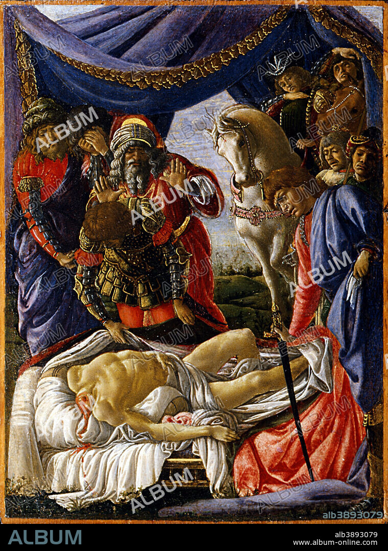 SANDRO BOTTICELLI. La scoperta del cadavere di Oloferne e Il ritorno di Giuditta / The Discovery of Holofernes' Corpse Judith Returns from the Enemy Camp at Bethulia. Date/Period: From 1470 until 1472. Painting. Tempera on panel. Height: 31 cm (12.2 in); Width: 24 cm (9.4 in).