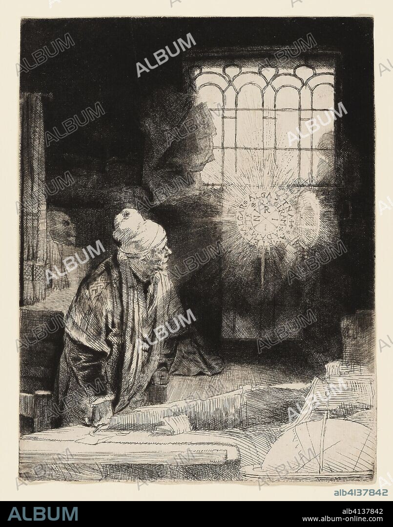 REMBRANDT HARMENSZOON VAN RIJN. A Scholar in His Study (Faust). Rembrandt van Rijn; Dutch, 1606-1669. Date: 1647-1657. Dimensions: 210 x 161 mm (image/plate). Etching, drypoint and engraving on white laid paper. Origin: Holland.