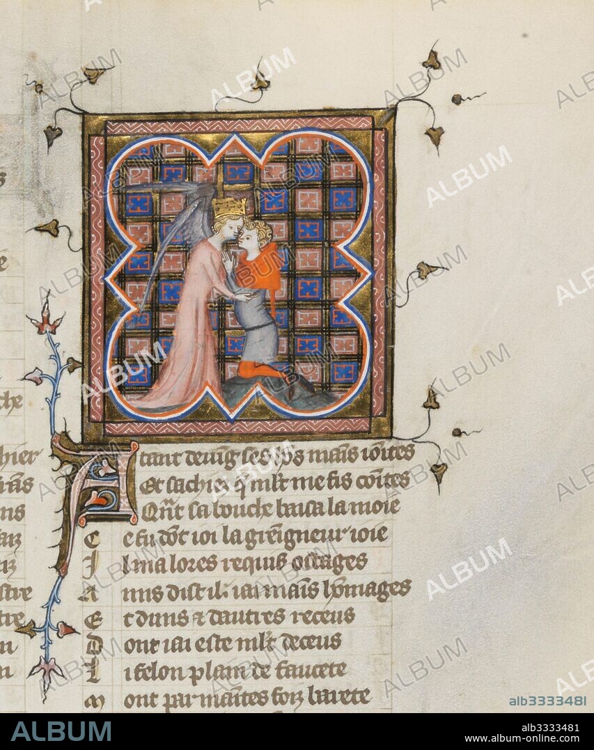 MASTER OF THE ROSE NOVELS. Miniature from a manuscript of the Roman de la Rose by Guillaume de Lorris and Jean de Meun.