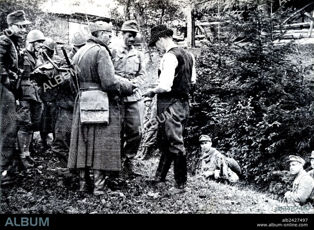 World War II-War in Yugoslavia. War partisans. Fascists and Germans in 1944 during a raid in the area of Ljubljana in Slovenia.