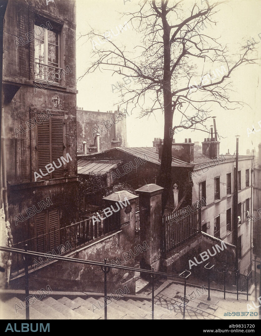 Rue Asselin, Paris, France, circa 1920 by Eugene Atget. Eugène Atget, full name Jean-Eugène-Auguste Atget, 1857 - 1927. French photographer, famed for his decades long work to document the architecture and aura of Paris before all was lost to modernisation.