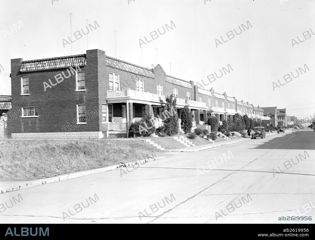 Lancaster, Pennsylvania - Housing. Row of houses in which there are some silk, linoleum, and closure workers - rental $50.00 per month, 1936, Lewis Hine, 1874 - 1940, was an American photographer, who used his camera as a tool for social reform. US,USA.
