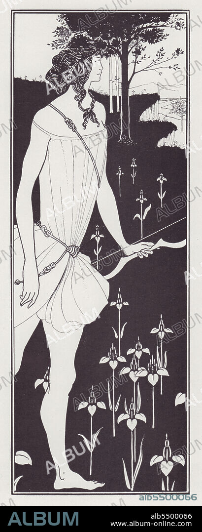 AUBREY BEARDSLEY. Atalanta I, 1895. Heroine of Greek mythology holding a bow. An illustration to the poem 'Atalanta in Corydon' by Algernon Charles Swinburne, and intended for "The Yellow Book", Vol. V, but withdrawn, along with other plates, when publisher John Lane dispensed with Beardley's services as art editor of the magazine in the wake of the Oscar Wilde scandal. From "The Best of Beardsley" edited by R. A. Walker, [The Bodley Head, London, 1948].