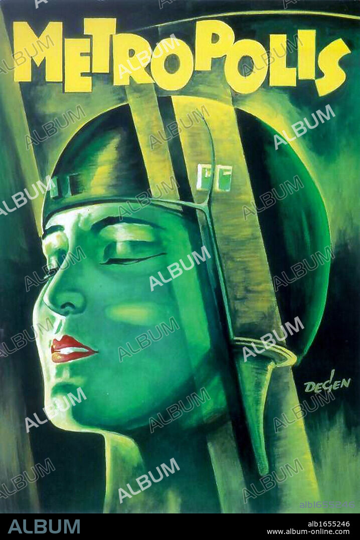 Poster from the film 'Metropolis' 1927. German expressionist film in the science-fiction genre directed by Fritz Lang. Produced in Germany during a stable period of the Weimar Republic, Metropolis is set in a futuristic urban dystopia.