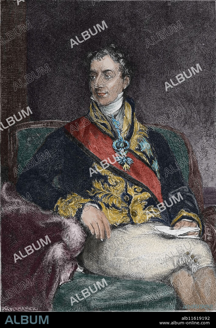 NIEDERMANN. Klemens von Metternich (1773-1859). Austrian politician. Appointed chancellor in 1809, replacing Stadion. Between 1814 and 1815 chaired the Congress of Vienna, which imposed a new reorganization of Europe based on the principles of the Old Regime. Engraving by Niedermain. Universal History, 1881. Later colouration.