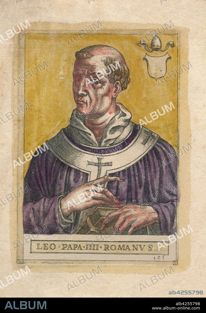 Pope Leo III. 'Leo Papa III Romanus'. Portrait of Pope Leo III (c750-816 AD). Leo crowned Charlemagne Holy Roman Emperor and 'Augustus of the Romans'.
