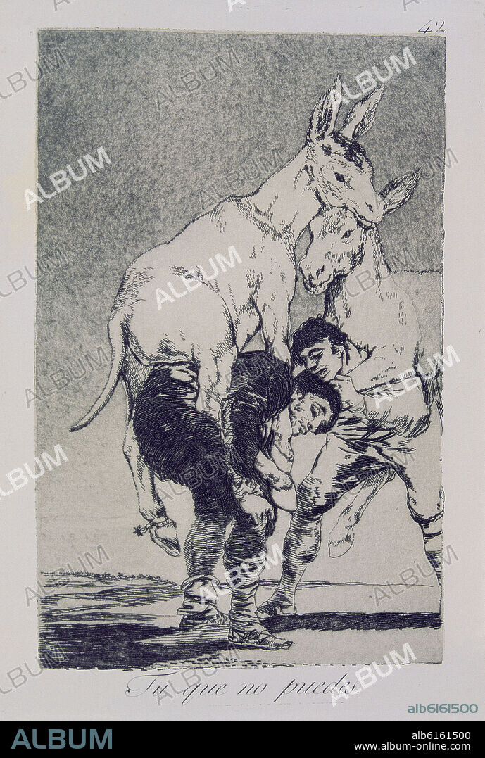 FRANCISCO DE GOYA (1746-1828). CAPRICHO 42 - TU QUE NO PUEDES - 1799 - AGUAFUERTE Y AGUATINTA BRUÑIDA - 218x252 mm.