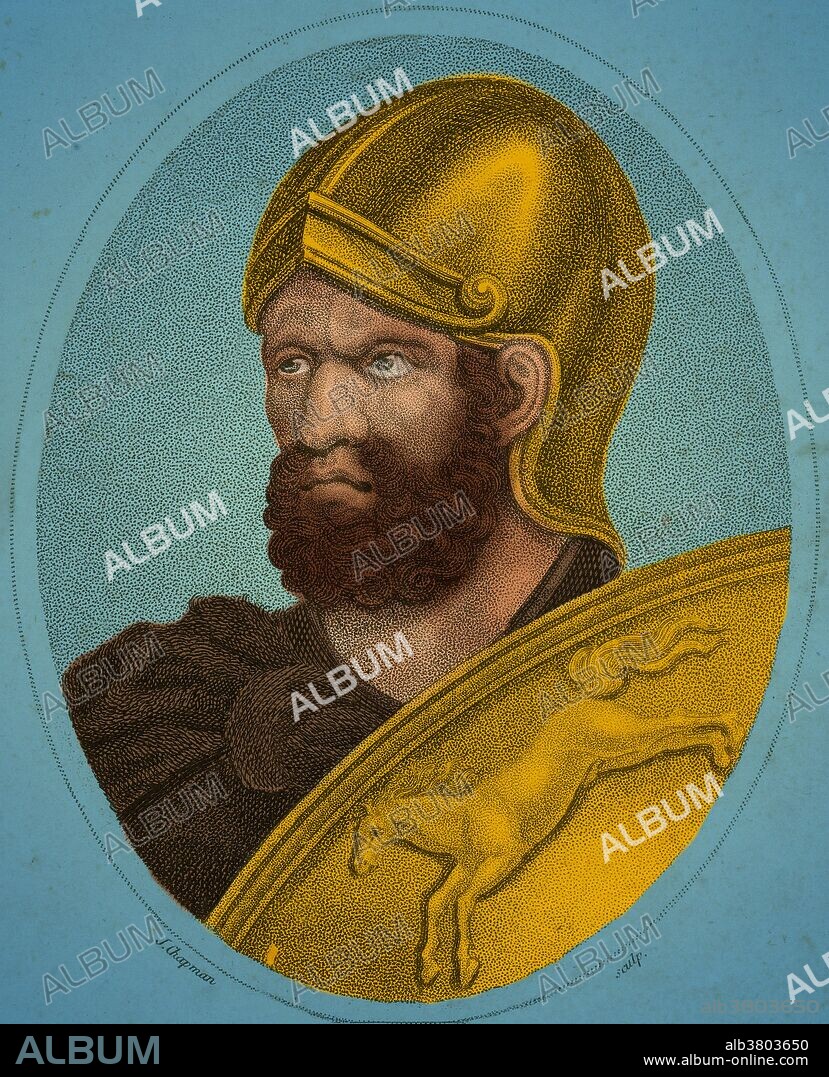 Hannibal, son of Hamilcar Barca (247-183/182 BC) was a Carthaginian military commander and tactician generally considered one of the greatest military commanders in history. One of his most famous achievements was at the outbreak of the Second Punic War, when he marched an army, which included war elephants, from Iberia over the Pyrenees and the Alps into northern Italy. In his first few years in Italy, he won dramatic victories and won over many allies of Rome. Hannibal occupied much of Italy for 15 years, but a Roman counter-invasion of North Africa forced him to return to Carthage, where he was defeated at the Battle of Zama by Publius Cornelius Scipio Africanus. Seven years after the victory of Zama, the Romans, alarmed by Carthage's renewed prosperity, demanded Hannibal's surrender. Hannibal went into voluntary exile. Determined not to fall into enemy hands he took poison, which he had long carried about with him in a ring.