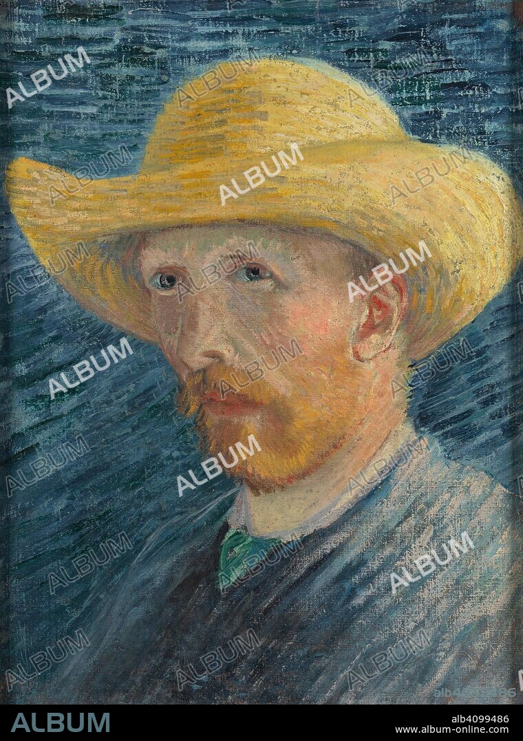 VINCENT VAN GOGH. Self-Portrait with Straw Hat. Date: July-August 1887, Paris. Dimensions: 41.8 cm x 31.5 cm, 48.4 cm x 38.0 cm.