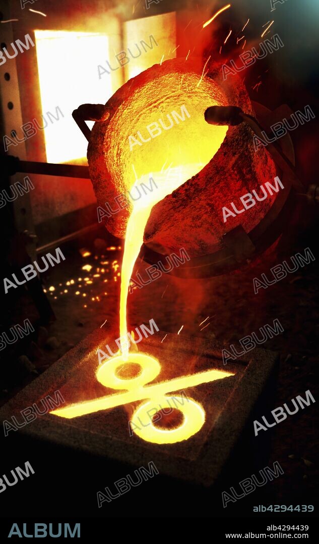 Molten metal pouring into percentage sign mold.