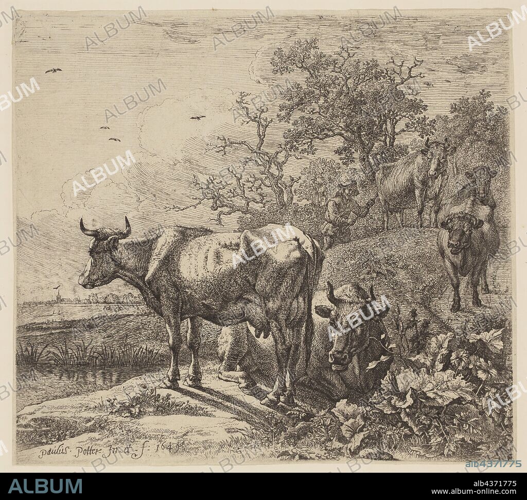 Paul Potter, Dutch, 1625 - 1654, Cowherd, 1649, etching and engraving printed in black ink on laid paper, Sheet (trimmed to plate mark): 7 1/8 × 8 inches (18.1 × 20.3 cm).