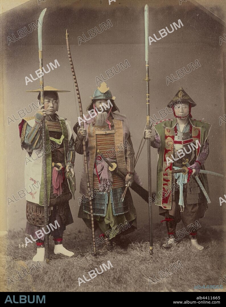 Samurai in Armour, Kusakabe Kimbei (Japanese, 1841 - 1934, active 1880s - about 1912), Japan, 1870s - 1890s, Hand-colored albumen silver print, 26.6 x 20.5 cm (10 1/2 x 8 1/16 in.).
