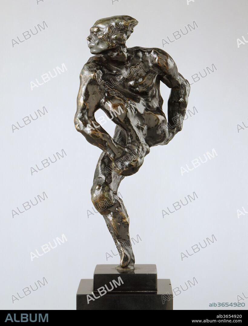 Nijinsky. Artist: Auguste Rodin (French, Paris 1840-1917 Meudon). Culture: French. Dimensions: Overall (without base): 6 3/4 × 2 7/8 × 2 5/8 in. (17.1 × 7.3 × 6.7 cm);
Height (with base): 9 3/4 in. (24.8 cm). Date: modeled 1912, cast 1959.
On May 29, 1912, Rodin attended the premiere of Vaslav Nijinsky's modern ballet L'Après-midi d'un faune (Afternoon of a Faun), which scandalized Parisian audiences with its avant-garde choreography and sexually explicit content. The following morning, a front-page newspaper editorial signed by Rodin praised the "deliberately awkward" and "jerky" movement. Nijinsky posed for Rodin a few days later. The strong profile of this sculpted sketch pays tribute to his choreographic style, which mimicked Greek bas-relief sculpture.
