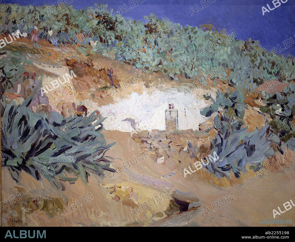 SOROLLA , JOAQUIN. PINTOR ESPAÑOL VALENCIA 1863 - 1923. " CASA DE LOS GITANOS ". SACROMONTE DE GRANADA. OLEO DEL AÑO 1910. MUSEO SOROLLA. MADRID.