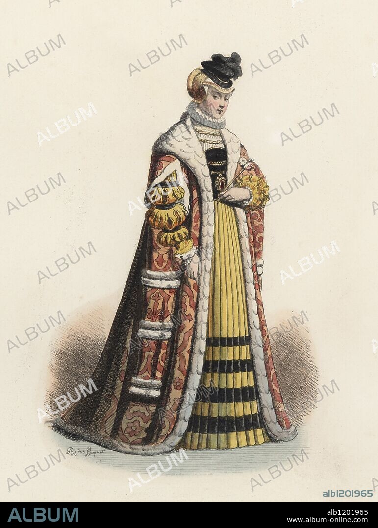 Princesa de Baviera, en la Edad Moderna. Grabado en color de 1870.