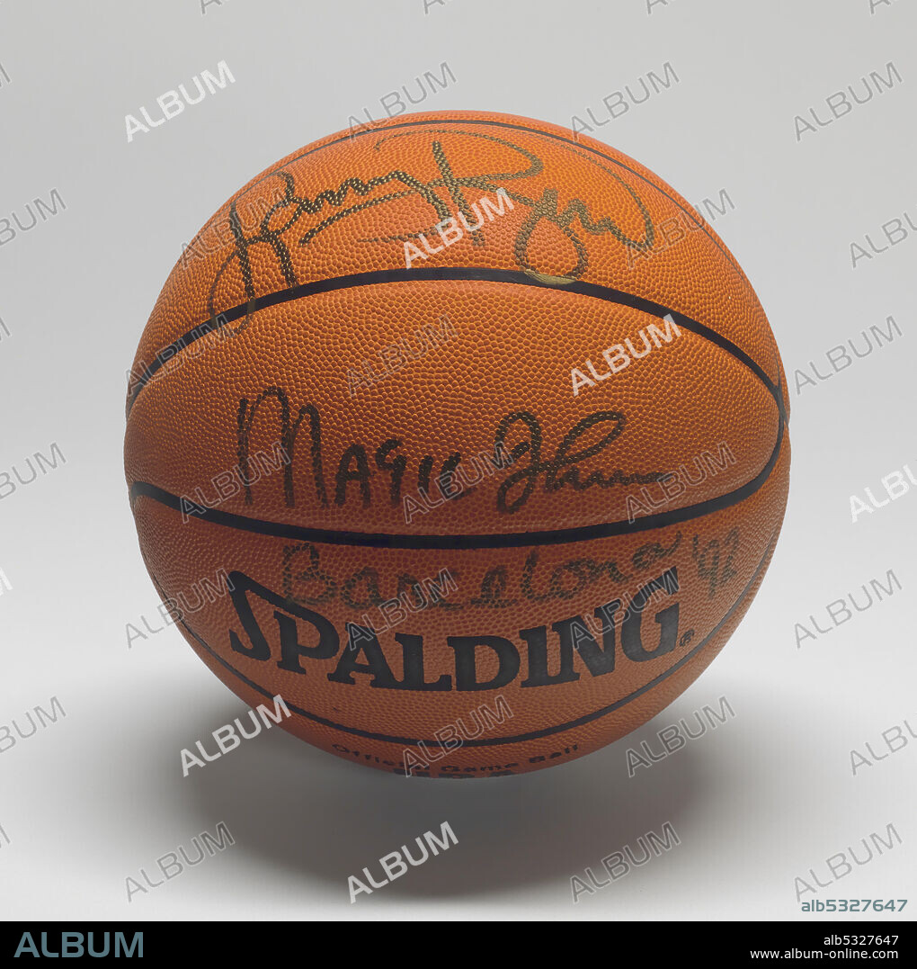 A Spalding basketball signed by Larry Bird and Earvin "Magic" Johnson, co-captains of the U.S. "Dream Team" that won the gold medal at the 1992 Barcelona Olympics.