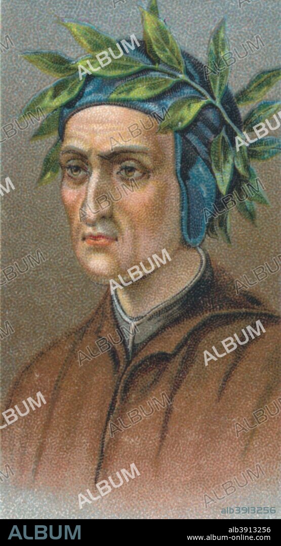 Dante Alighieri (1265-1321), Italian Florentine poet. Dante's greatest work, la Divina Commedia (The Divine Comedy), is considered the greatest literary statement produced in Europe during the Middle Ages. Taken from the 'Leaders of Men' cigarette cards produced by Ogdens 1924.