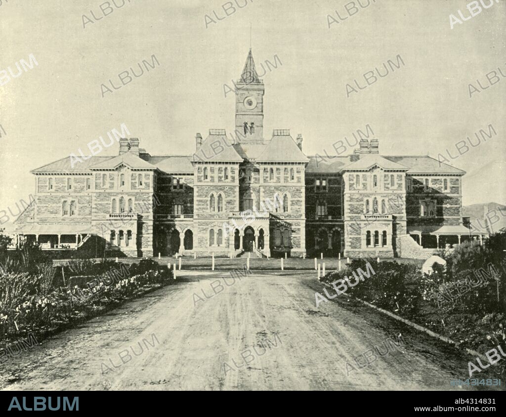 'Parkside Lunatic Asylum, Adelaide', 1901. Glenside Hospital, previously known as Parkside Lunatic Asylum was founded in 1846 as a psychiatric hospital in Glenside, South Australia. From "Federated Australia". [The Werner Company, London, 1901].