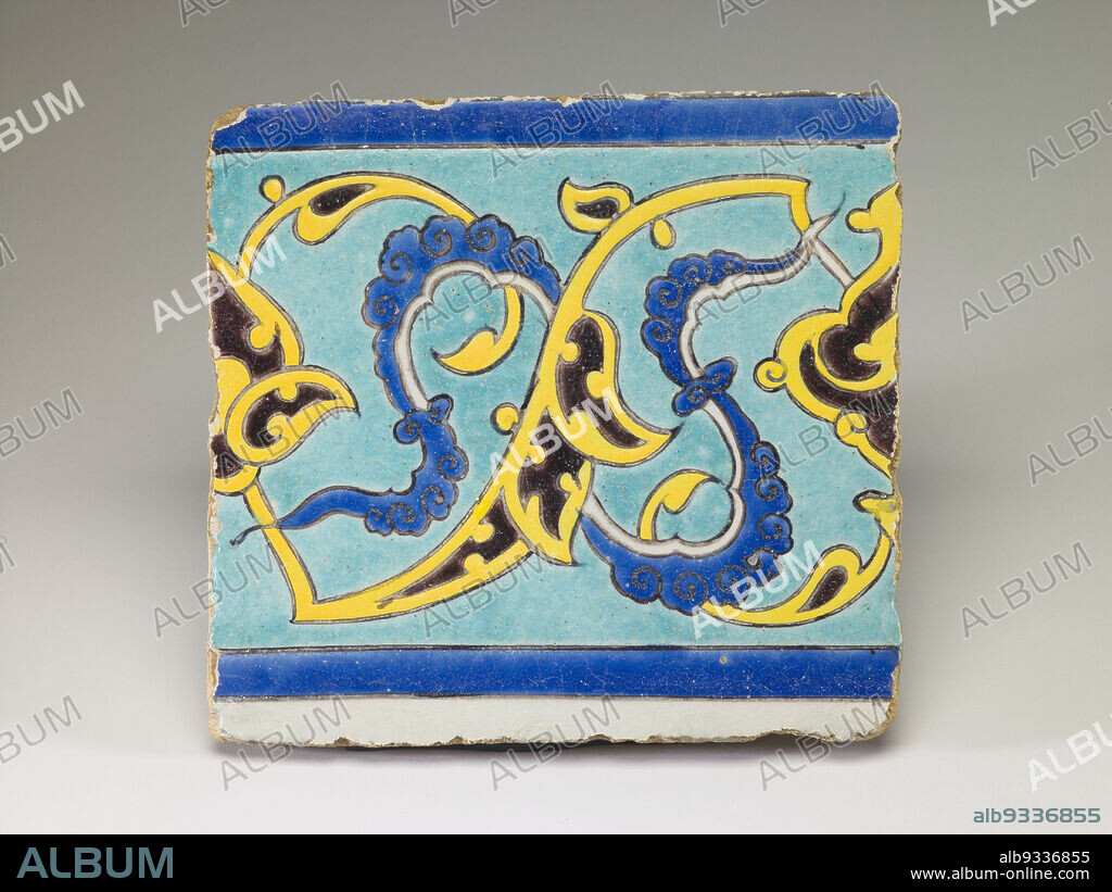 Tile, Persian, Safavid period, 15011722, late 16th to early 17th century, Glazed fritware with underglaze painted decoration, Made in Iran, Asia, Architectural elements, ceramics, height: 8 1/4 in. (21 cm).